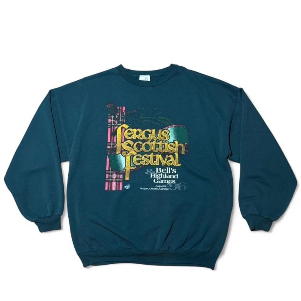 Vintage 1995 Fergus Scottish Festival Highland Games Crewneck Sweater L 24x27"